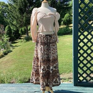 Tiered boho cottagecore upcycled bedspread elastic drawstring maxi skirt sm to L